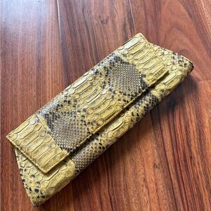Vintage Genuine Python Skin Clutch Rare Yellow Exotic Leather Statement Piece
